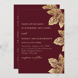 Invitation  Feuilles Rustiques Rouges Et Or Tout En Un Mariag