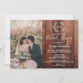 Invitation Feuilles rustiques sur bois monogramme Fête des ma (Devant)