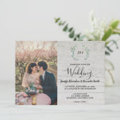 Invitation Feuilles rustiques sur la grange Mariage photo mon (Debout devant)