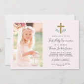 Invitation Feuilles simples avec Croix de la Sainte Communion (Devant)