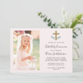 Invitation Feuilles simples avec Croix de la Sainte Communion (Debout devant)