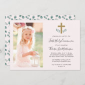 Invitation Feuilles simples avec Croix de la Sainte Communion (Devant / Derrière)