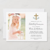 Invitation Feuilles simples avec Croix de la Sainte Communion (Devant)