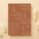 Invitation Feuilles simples  brûlés Mariage orange<br><div class="desc">Cet élégant modèle minimaliste présente des branches de feuilles d'art sur un arrière - plan orange brûlé. La police de script de calligraphie moderne est joliment jumelée à une police serif traditionnelle. Une belle invitation pour un mariage de automne.</div>