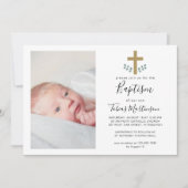 Invitation Feuilles simples de l'eucalyptus avec photo de bap (Devant)