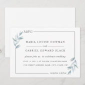 Invitation Feuilles simples et délicats. Cadre Aéré. Mariage (Devant / Derrière)