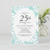 Invitation Feuilles Tropicales Blanches Bleu Clair 25e Annive (Debout devant)