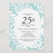 Invitation Feuilles Tropicales Blanches Bleu Clair 25e Annive (Devant / Derrière)
