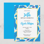 Invitation Feuilles tropicales bleues gribouillées colorées (Devant / Derrière)