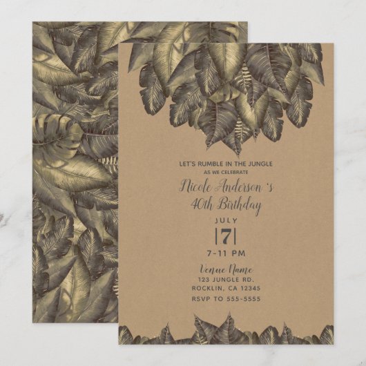 Invitation Feuilles Tropicales Botaniques Rustiques Anniversa (Devant / Derrière)