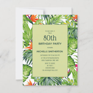 Invitation Feuilles tropicales florales rose orange 80e anniv