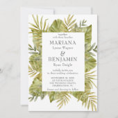 Invitation Feuilles Tropicales Modernes Vert Sauge (Devant)