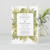 Invitation Feuilles Tropicales Modernes Vert Sauge (Debout devant)