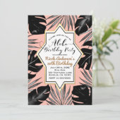 Invitation Feuilles Tropicales Noires & Or Corail Peach Anniv (Debout devant)