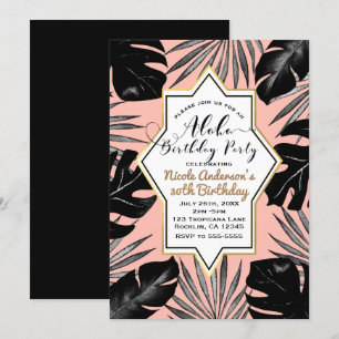 Invitation Feuilles Tropicales Noires & Or Corail Peach Anniv