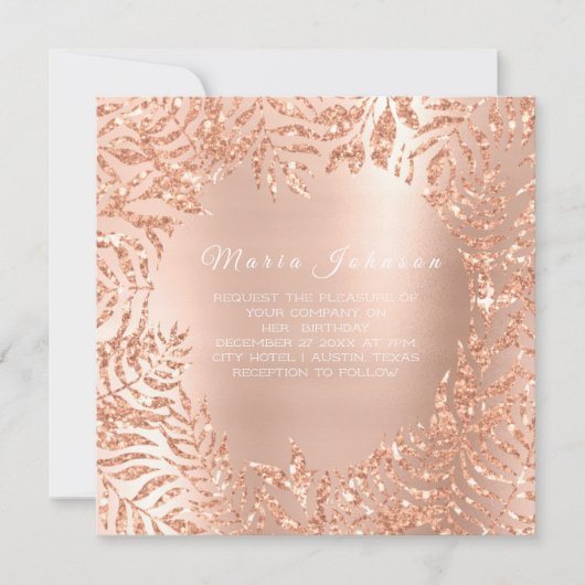 Invitation Feuilles tropicales Palm Garden Rose rose cuivre (Devant)