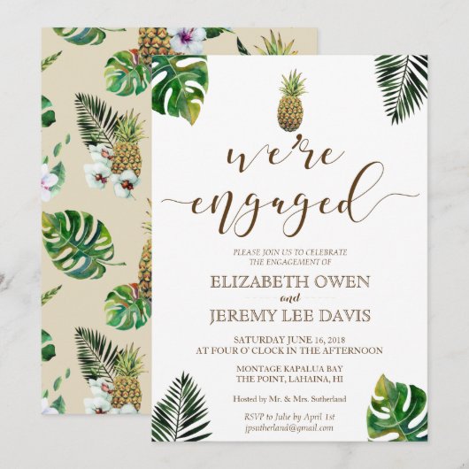 Invitation Feuilles tropicaux Ananas Luau Fiançailles (Devant / Derrière)