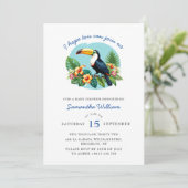 Invitation Feuilles tropicaux Baby shower Toucan (Debout devant)
