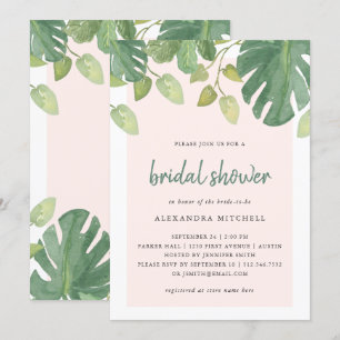 Invitation Feuilles tropicaux  Blush et Green Fête de l'marié