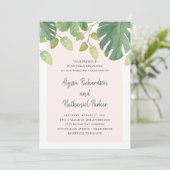Invitation Feuilles tropicaux| Blush et Green Mariage (Debout devant)