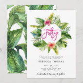 Invitation Feuilles tropicaux cinquante anniversaire invitati (Devant / Derrière)