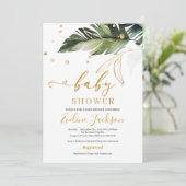 Invitation Feuilles tropicaux d'été et baby shower fille or (Debout devant)