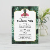 Invitation Feuilles tropicaux et ananas Luau Graduation (Debout devant)