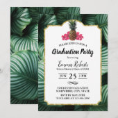 Invitation Feuilles tropicaux et ananas Luau Graduation (Devant / Derrière)