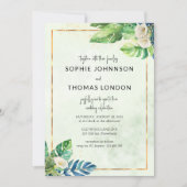 Invitation Feuilles tropicaux et cals blancs mariage aquarell (Devant)