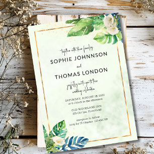 Invitation Feuilles tropicaux et cals blancs mariage aquarell