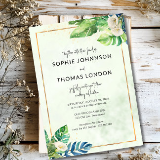 Invitation Feuilles tropicaux et cals blancs mariage aquarell