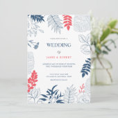 Invitation Feuilles tropicaux et fleurs cadre mariage (Debout devant)