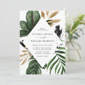 Invitation Feuilles tropicaux Faux Gold Foil Mariage (Debout devant)