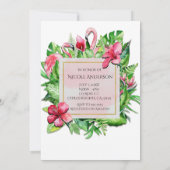 Invitation Feuilles tropicaux Flamants roses nuptiaux Invitat (Dos)
