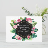 Invitation Feuilles tropicaux Hibiscus Flamants roses Invitat (Debout devant)