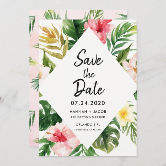 Invitation Feuilles tropicaux Luau Mariage Enregistrer Les Da (Devant / Derrière)