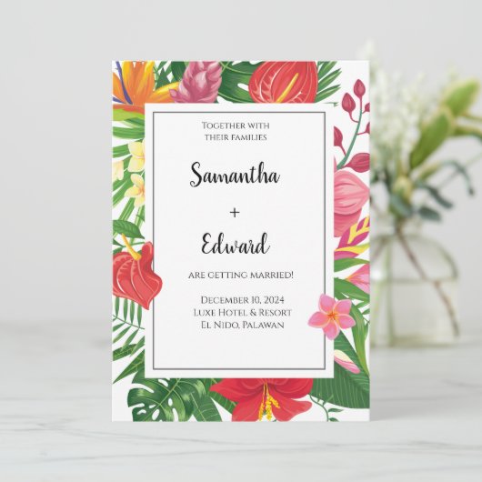 Invitation Feuilles tropicaux Luau Se marier Mariage (Debout devant)