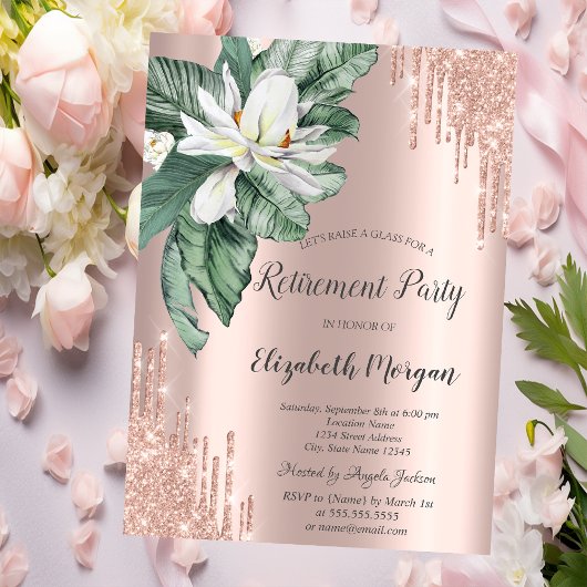 Invitation Feuilles tropicaux Magnolia Parties scintillant Dr