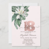 Invitation Feuilles tropicaux Magnolia rose 18e anniversaire (Devant)