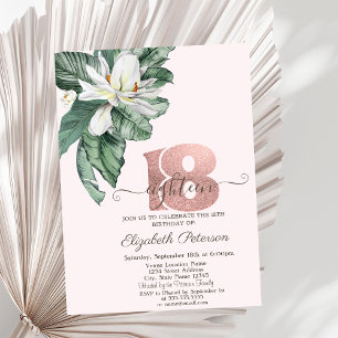 Invitation Feuilles tropicaux Magnolia rose 18e anniversaire