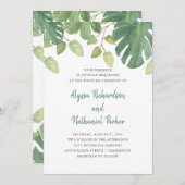 Invitation Feuilles tropicaux | Mariage vert et blanc (Devant / Derrière)