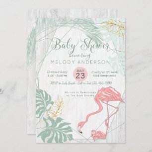Invitation Feuilles tropicaux modernes Baby shower Flamant ro