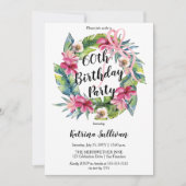 Invitation Feuilles tropicaux | Pink Floral 60th Birthday Par (Devant)