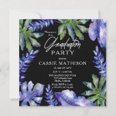 Invitation Feuilles tropicaux pourpres | Green Graduation Par (Devant)