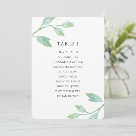 Invitation Feuilles turquoise à l'aquarelle. Plan de table de (Debout devant)