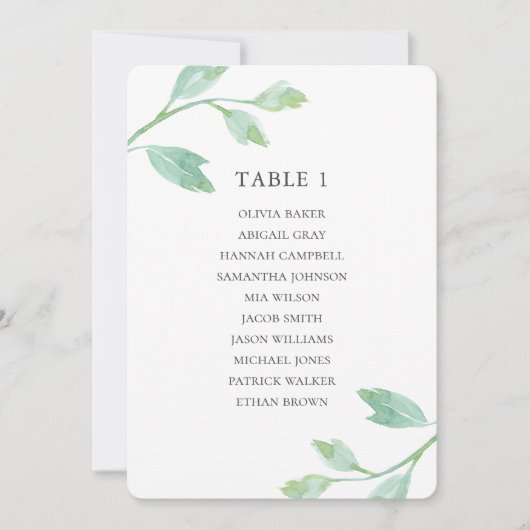 Invitation Feuilles turquoise à l'aquarelle. Plan de table de (Devant)