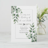 Invitation Feuilles verdoyants minimaux Mariage blanc moderne (Debout devant)