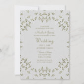 Invitation Feuilles vert olive Avoine naturelle Mariage rusti (Devant)