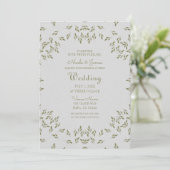 Invitation Feuilles vert olive Avoine naturelle Mariage rusti (Debout devant)