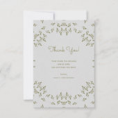 Invitation Feuilles vert olive Mariage rustique merci (Devant)